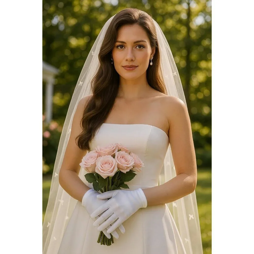 Women's Short White Satin Silk Gloves Banquet Wedding Party Costume Accessories